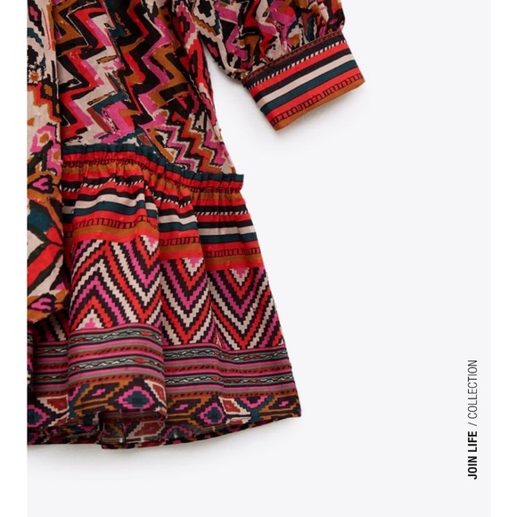 ZARA TRIBAL PRINT SLEEVED MINI DRESS SIZE SMALL - Picture 7 of 16